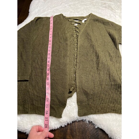 Mine green lace up back sweater cardigan women size small - Picture 5 of 5